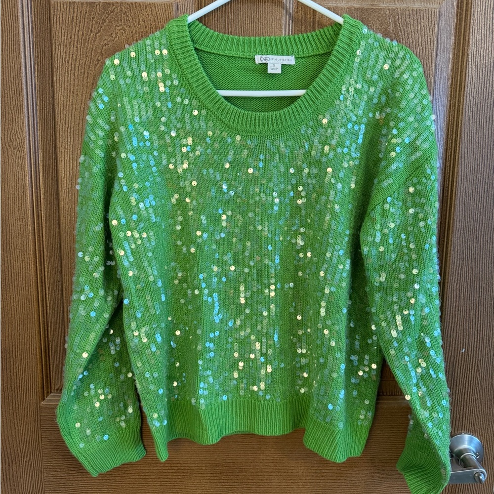 Cato Green Sequin Crew Neck Sweater